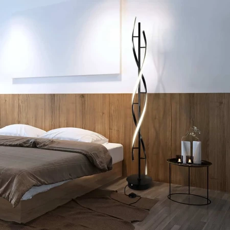 Designerska czarna lampa podłogowa do salonu z pilotem LED 70W 404 - Decorativi
