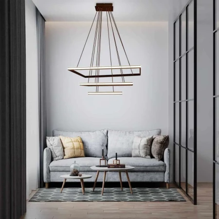 Lampa wisząca kwadraty do salonu na pilota 116W LED brązowa 447 - Decorativi