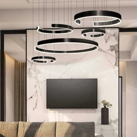 Lampa LED duża do salonu 264W czarne okręgi 653 na pilota - Decorativi