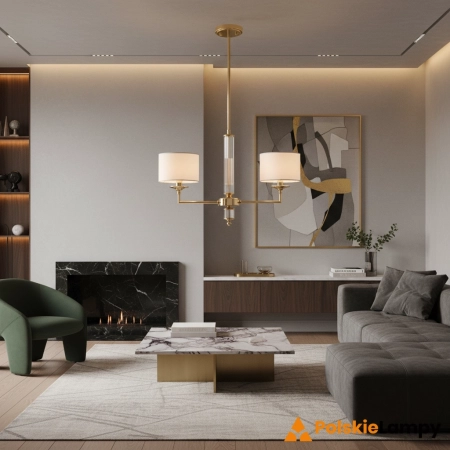 Lampa wisząca złota 2-punktowa z białymi abażurami P02392AU-WH z serii SUTTON - Cosmo Light