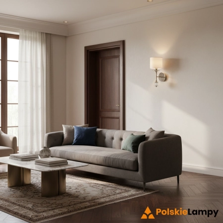 Kinkiet niklowany z białym abażurem W01460NI-WH z serii SUTTON - Cosmo Light