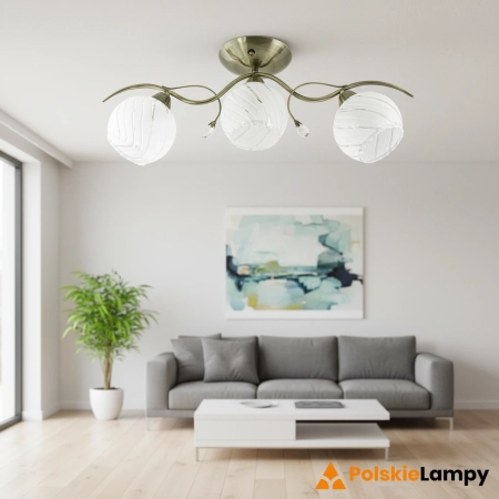 Lampa sufitowa mosiężna 3-punktowa ze szklanymi kloszami 8758/3 z serii STING - Lampy Elem