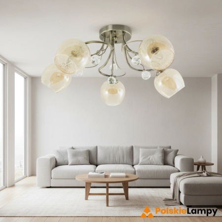 Lampa sufitowa mosiężna 5-punktowa ze szkłem 8824/5 z serii BLANCA - Lampy Elem