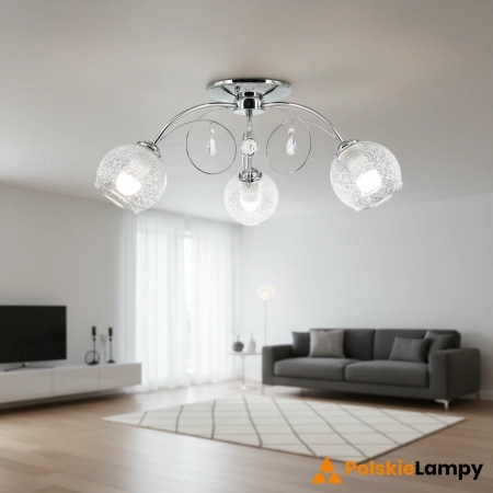 Lampa sufitowa chromowana 3-punktowa ze szkłem kryształowym 8823/3 z serii CARMEN - Lampy Elem