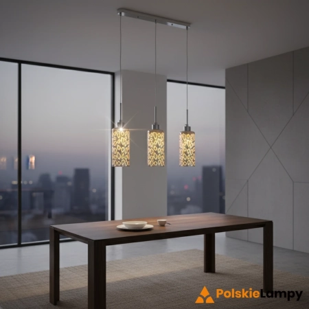 Lampa wisząca chromowana szklana 3-punktowa 6763/3 8C z serii Helike - Lampy Elem