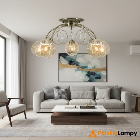 Lampa sufitowa mosiężna 5-punktowa ze szkłem 8823/5 z serii CARMEN - Lampy Elem