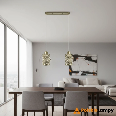 Lampa wisząca mosiężna 2-punktowa z kryształami 6751/2 z serii CAPRI - Lampy Elem