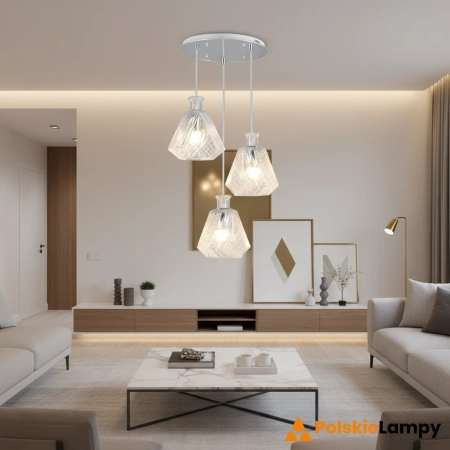 Lampa wisząca szklana chromowana 3-punktowa 6746/3C 8C z serii Bira - Lampy Elem
