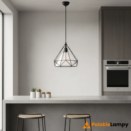 Lampa wisząca metalowa czarna loft 25cm 8801/1 z serii PIRAMIDA - Lampy Elem