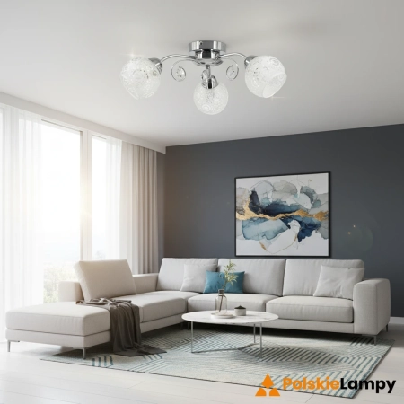 Lampa sufitowa chromowana 3-punktowa ze szklanymi kloszami 9018/3 z serii ESTELLA - Lampy Elem
