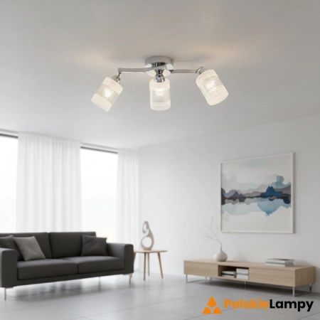 Lampa sufitowa chromowana 3-punktowa ze szklanymi kloszami 9137/3 8C z serii PINTO - Lampy Elem