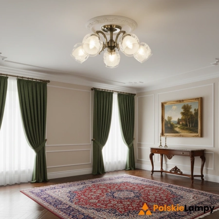 Lampa sufitowa mosiężna 5-punktowa ze szklanymi kloszami 9150/5 z serii TAMIZA - Lampy Elem