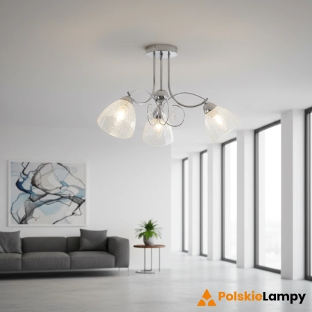 Lampa sufitowa chromowana 3-punktowa ze szklanymi kloszami 8962/3 z serii WENUS - Lampy Elem