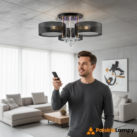 Plafon metalowy czarno-złoty z kryształami DRS8006/3 z serii ANTILA - Lampy Elem