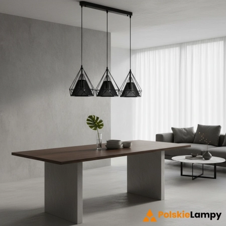 Lampa wisząca loft czarna metalowa 3-punktowa 8803/3 z serii PIRAMIDA - Lampy Elem
