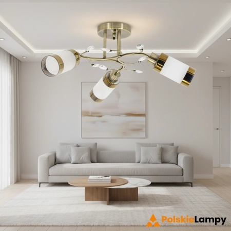 Lampa sufitowa mosiężna 3-punktowa ze szkłem 8267/3 z serii GRACJA - Lampy Elem