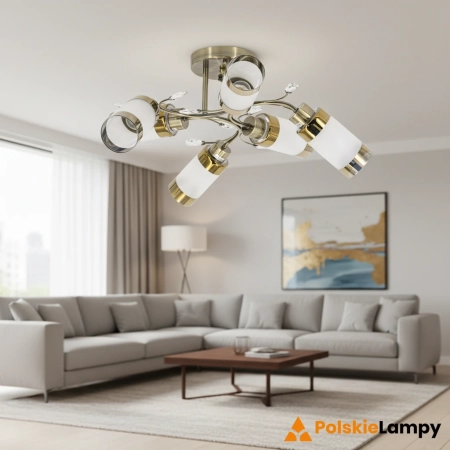 Lampa sufitowa mosiężna 6-punktowa 65cm 8267/6 z serii GRACJA - Lampy Elem