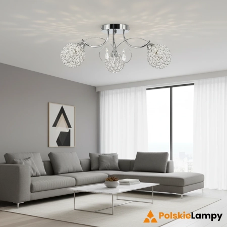 Lampa sufitowa chromowana kryształowa 3-punktowa 8965/3 z serii WENUS - Lampy Elem