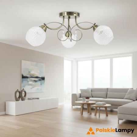 Lampa sufitowa mosiężna 3-punktowa ze szkłem kryształowym 8964/3 z serii WENUS - Lampy Elem