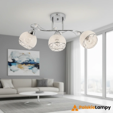 Lampa sufitowa chromowana 3-punktowa szklana 2982/3 z serii OLIVIER - Lampy Elem