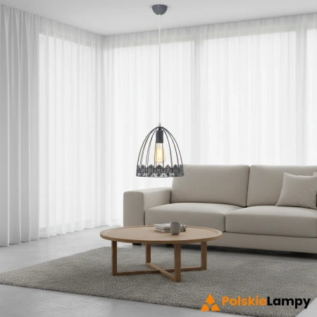 Lampa wisząca metalowa szara ażurowa 6802/1 z serii KLATKA - Lampy Elem