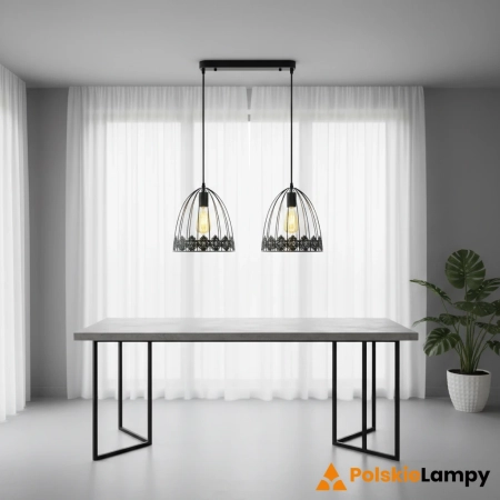 Lampa wisząca metalowa czarna 2-punktowa 6802/2 z serii KLATKA - Lampy Elem