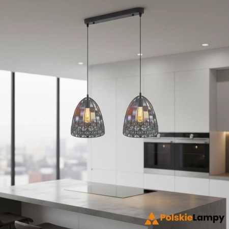 Lampa wisząca metalowa szara 2-punktowa 6802/2 z serii KLATKA - Lampy Elem