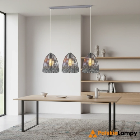 Lampa wisząca metalowa szara 3-punktowa 80cm 6802/3 z serii KLATKA - Lampy Elem