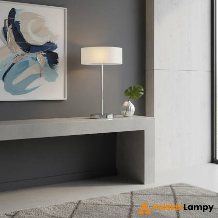 Lampa stołowa chromowana z białym abażurem 50cm DRS8006/1D 8C z serii ANTILA - Lampy Elem