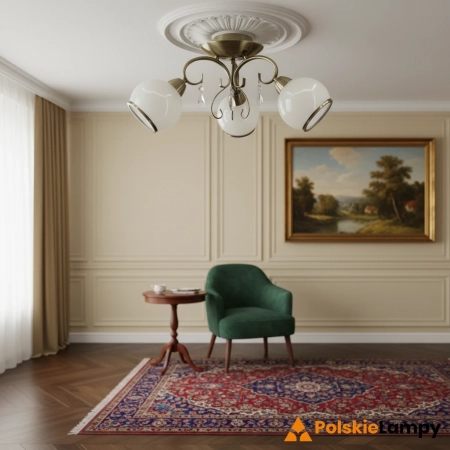 Lampa sufitowa mosiężna 3-punktowa ze szkłem 8875/3 z serii NINA - Lampy Elem