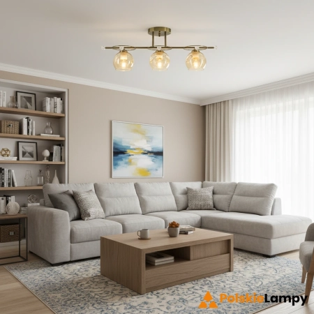 Lampa sufitowa mosiężna 3-punktowa ze szklanymi kloszami 8820/3 z serii KASPER - Lampy Elem