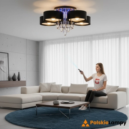 Plafon kryształowy czarno-złoty 5-punktowy DRS8006/5 TR BL z serii ANTILA - Lampy Elem