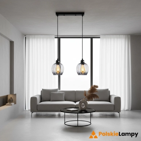 Lampa wisząca czarna metalowa z dwoma szklanymi kloszami 8182/2 BL z serii ATENA - Lampy Elem