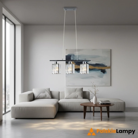 Lampa wisząca chromowana szklana 3-punktowa 6791/3 8C z serii LUKSOR - Lampy Elem