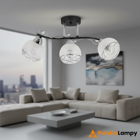 Lampa sufitowa czarno-chromowana 3-punktowa 2982/3 z serii OLIVIER - Lampy Elem