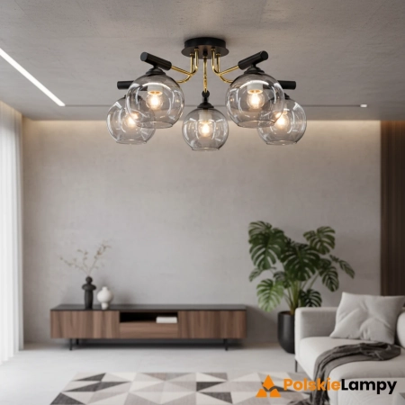 Plafon loftowy czarno-złoty 5-punktowy 2207/5 BL TR z serii BOLD - Lampy Elem