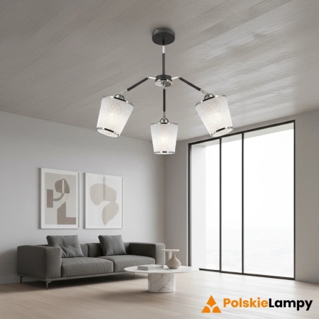 Lampa wisząca czarna z chromem 3-punktowa 6158/3 BL 8C z serii CARLOS - Lampy Elem