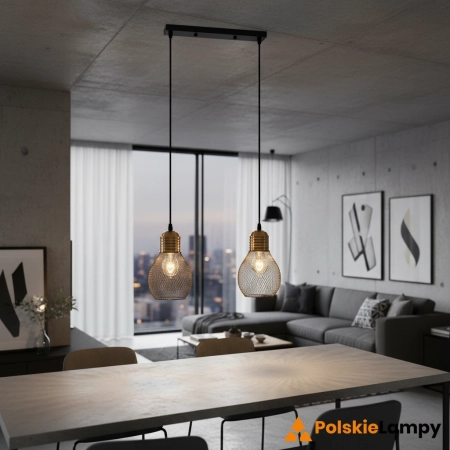 Lampa wisząca loftowa czarno-miedziana 2-punktowa 1998/2 BL CO z serii EDISON - Lampy Elem