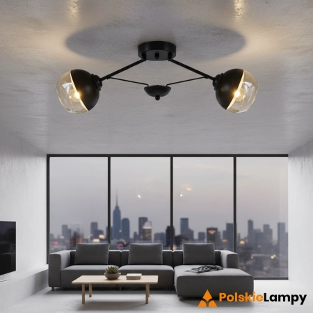 Plafon loft czarny metalowy z dwoma szklanymi kloszami 1018/2 BL z serii LAGUNA - Lampy Elem