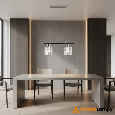 Lampa wisząca chromowana szklana 2-punktowa 6791/2 8C z serii LUKSOR - Lampy Elem