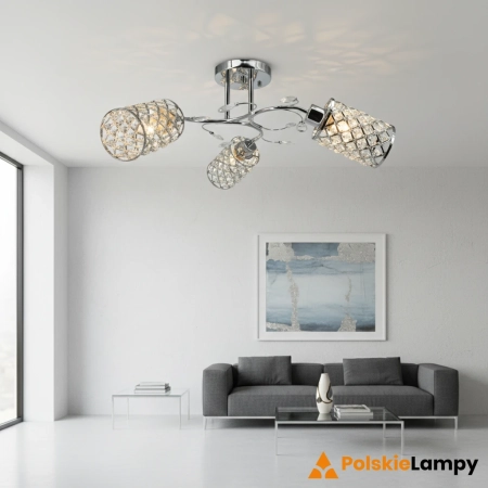 Lampa sufitowa chromowana szklana 3-punktowa 8270/3 8C z serii Santiago - Lampy Elem