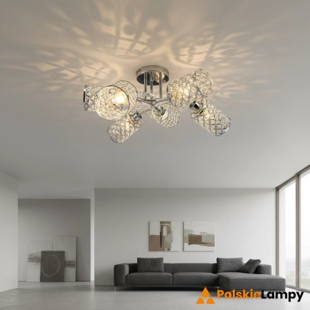 Lampa sufitowa chromowana szklana 6-punktowa 8270/6 8C z serii Santiago - Lampy Elem