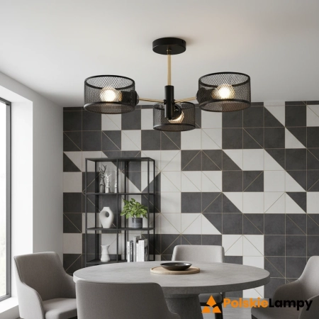Plafon metalowy czarno-złoty 3-punktowy 1097/3 BL TR z serii VITO - Lampy Elem