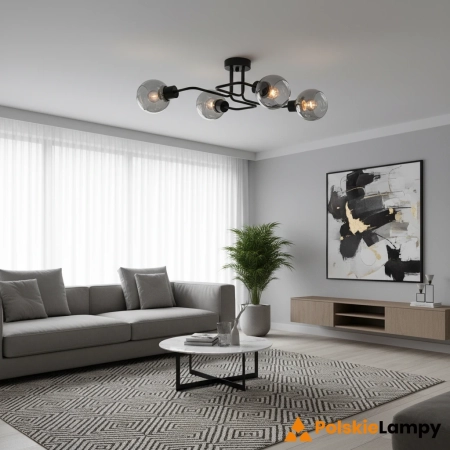 Plafon loft czarny metalowy z 4 szklanymi kloszami 3040/4 BL z serii TANGO - Lampy Elem