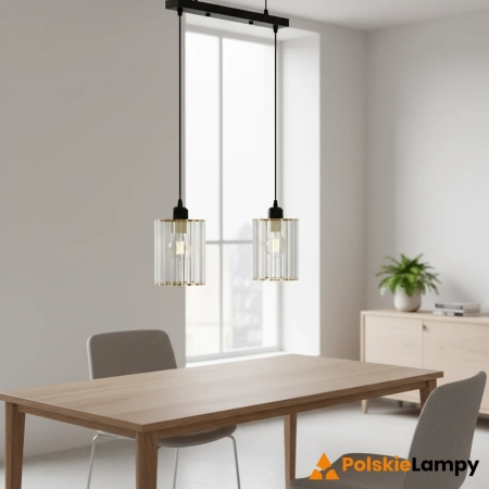 Lampa wisząca czarno-złota szklana 2-punktowa 6782/2 BL TR z serii MODENA - Lampy Elem