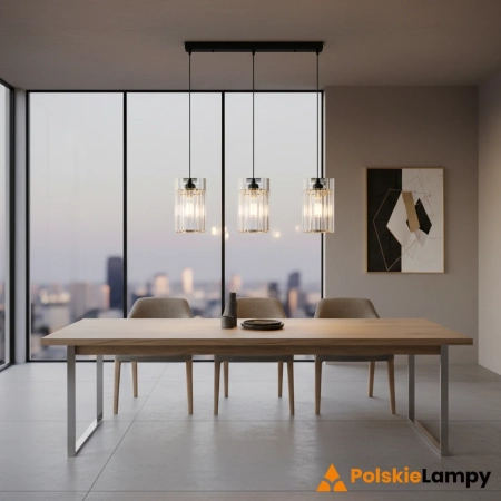 Lampa wisząca 3-punktowa czarno-złota szklana 6782/3 BL TR z serii MODENA - Lampy Elem
