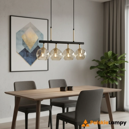 Lampa wisząca czarno-złota 4-punktowa szklana 2208/4 BL TR z serii PIRAN - Lampy Elem