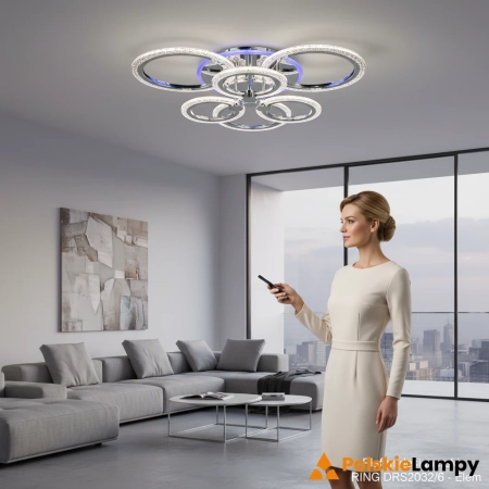 Plafon LED chromowany 6-pierścieniowy 54cm DRS2032/6 z serii RING - Lampy Elem