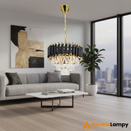 Żyrandol metalowy złoto-czarny z kryształami 40cm 6260/4 z serii TOLEDO - Lampy Elem