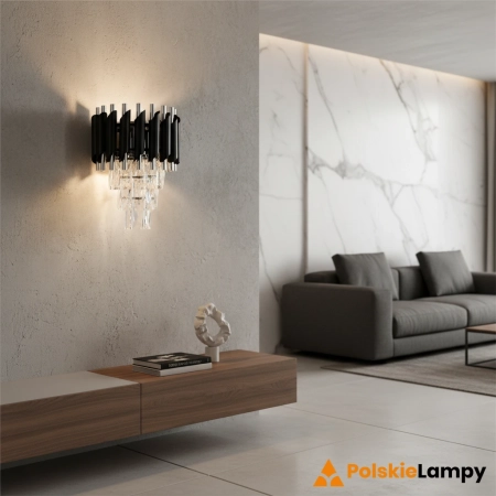 Kinkiet glamour czarno-chromowany z kryształami 6260/1 z serii TOLEDO - Lampy Elem